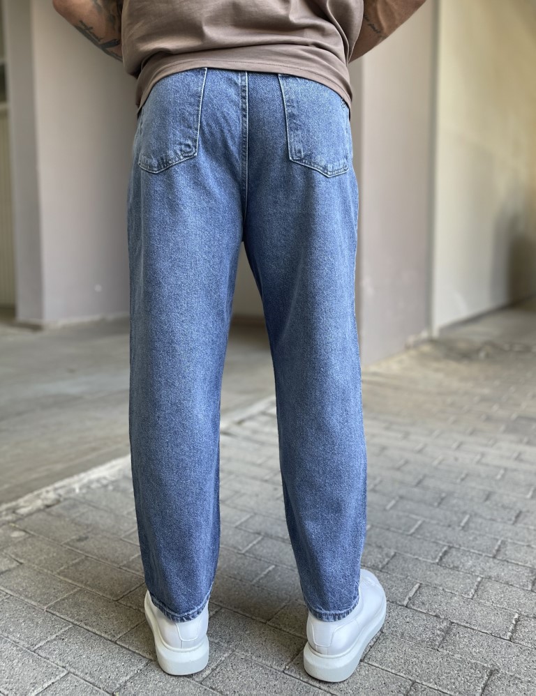 Ανδρικό μπλε σταθερό Loose Jean πεντάτσεπο με φερμουάρ 2023N φωτογραφία